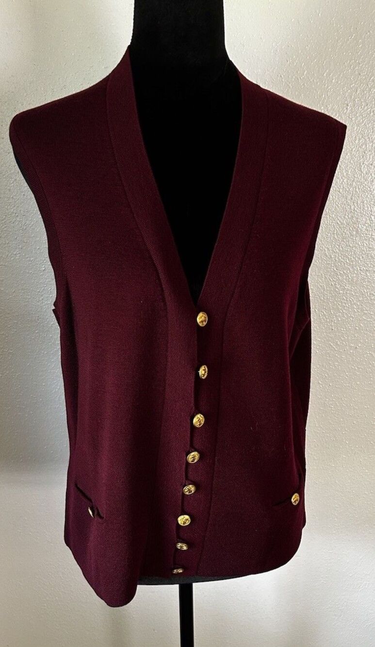 Brooks Brothers Italian Merino Wool V-Neck Sweater Vest Burgundy XL preppy Gold - Picture 2 of 11